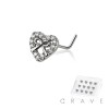 12PCS OF CZ HEART RIBBON 316L SURGICAL STEEL L-SHAPE NOSE BOX